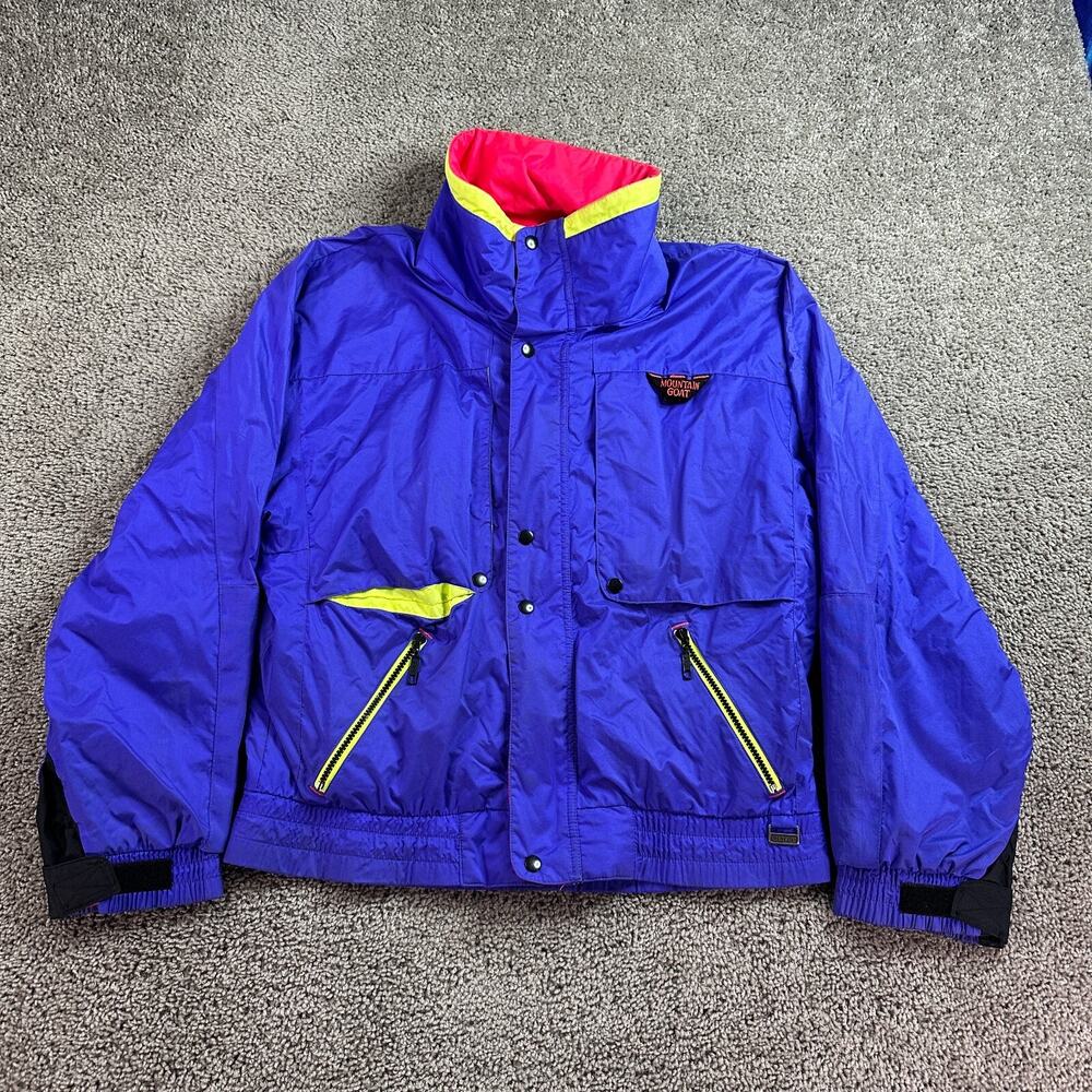 VINTAGE Mountain Goat Jacket Mens Medium Blue Neon Trim Ski Coat Full Zip 90s*